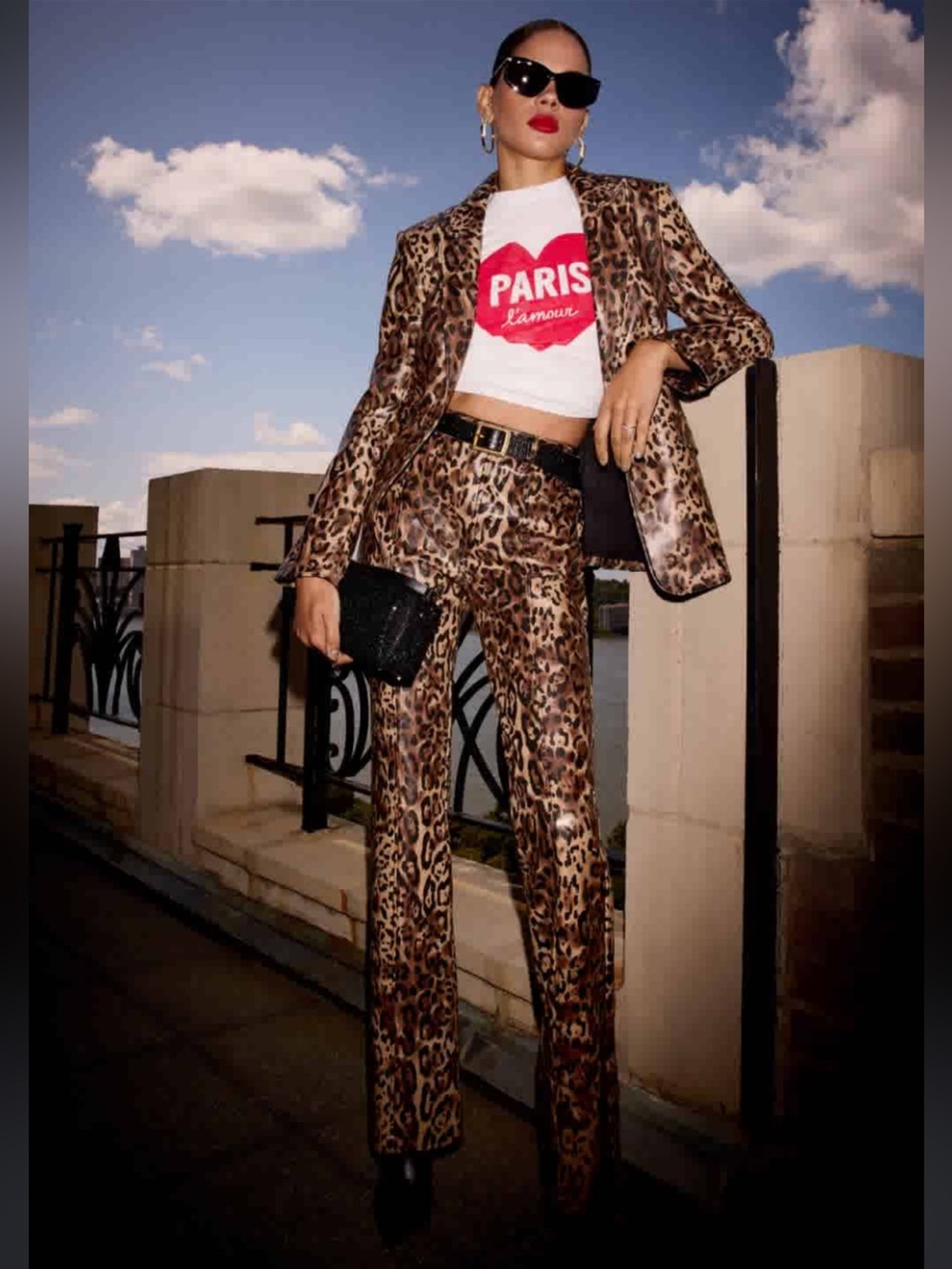 cinq a sept Leopard-Print Wide-Leg Trousers in Black/Sahara